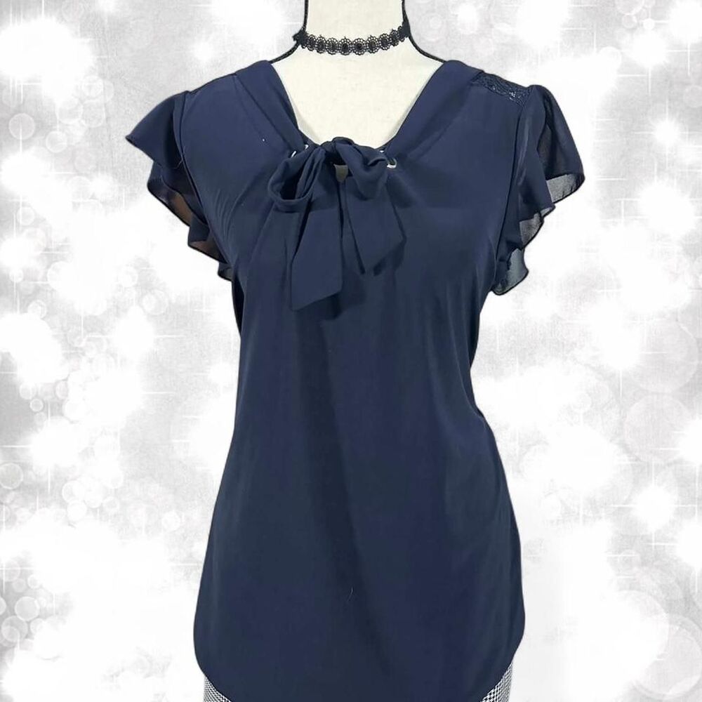 Fairycore Dark Feminine Maternity Navy Blouse With Lace Detail